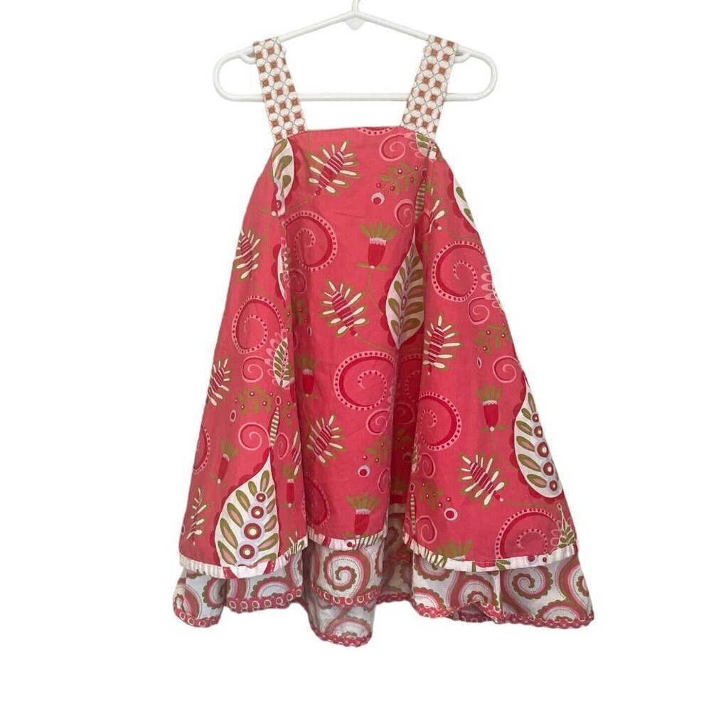 Jelly the Pug Dress Girls Size 6 Multicolor Tiered Ruffles sleeveless leaf